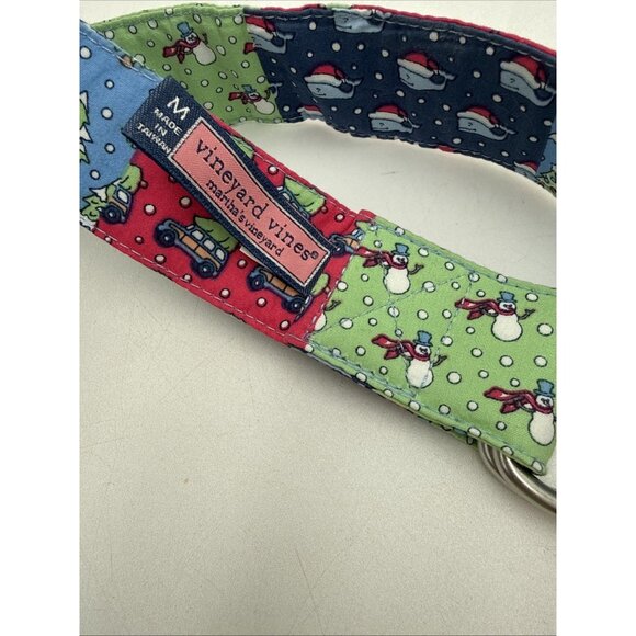 Vineyard Vines Christmas Belt Sz M Patch Work D Ring Style Tree Snowman - Picture 6 of 6